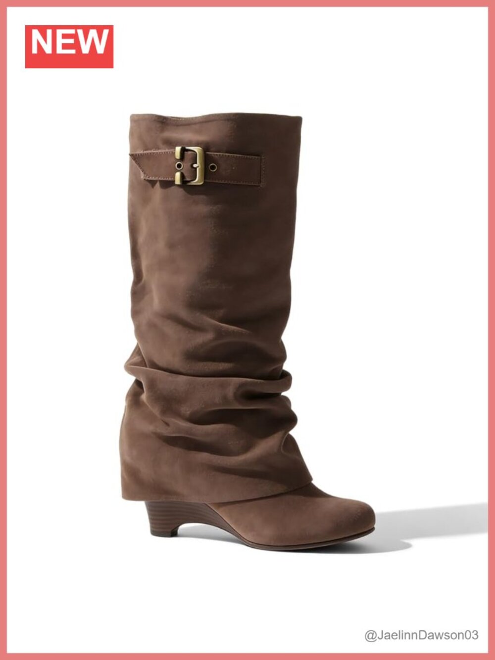 Slouchy Wedge Knee High Suede Boots Pull On Heels